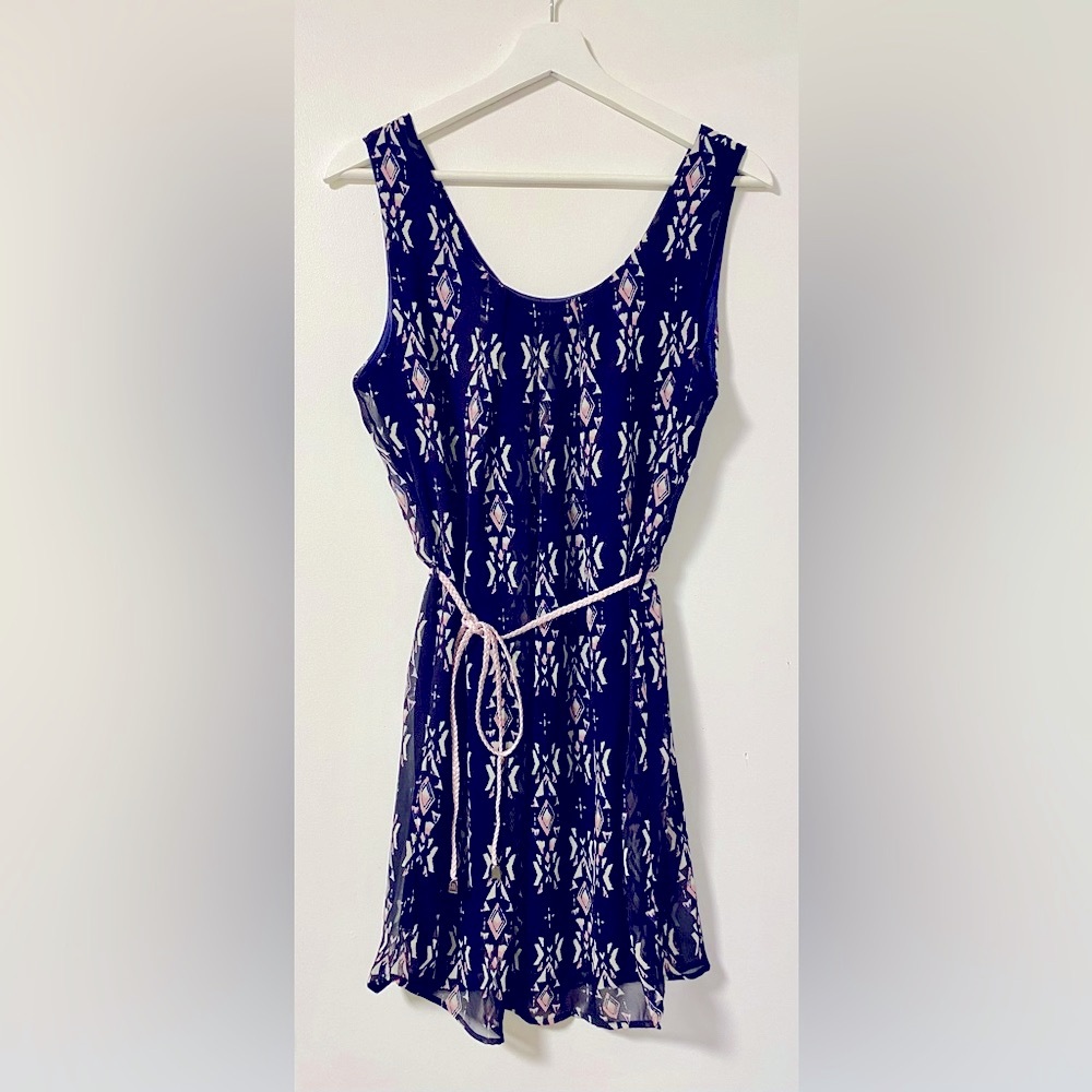 MILLIBON Navy western patterned chiffon Tunic Dress - Size US M